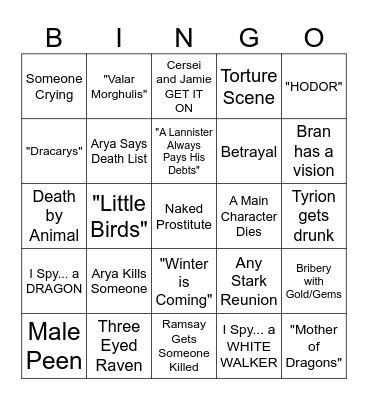 Game of Thrones Season 5 Bingo Card