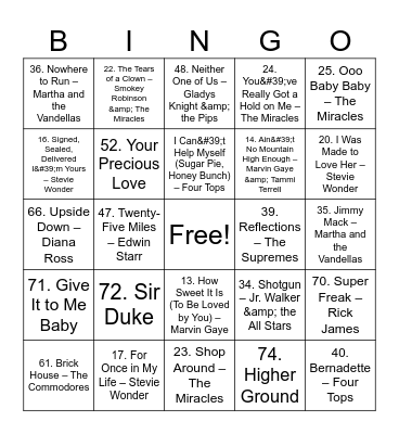 R&B Bingo Card