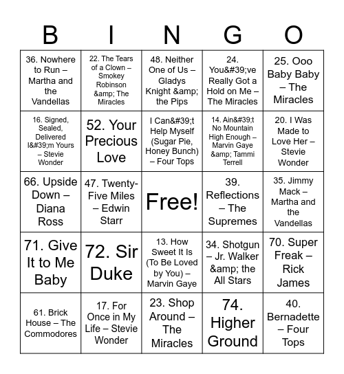 R&B Bingo Card
