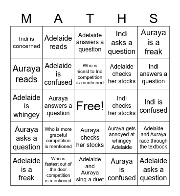 Maths Methods B Bingo Card