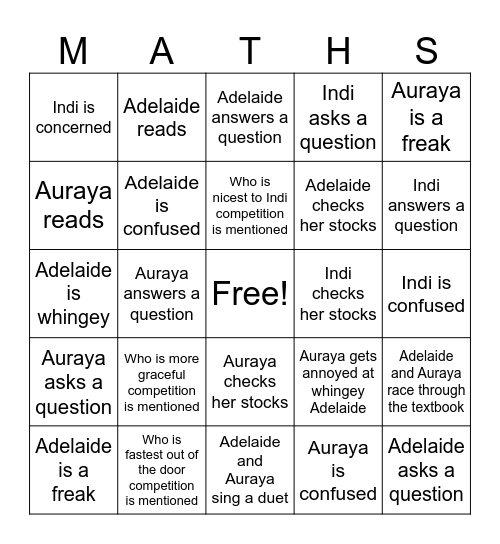 Maths Methods B Bingo Card