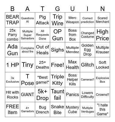 Resident Evil 4 Remake Bingo Card