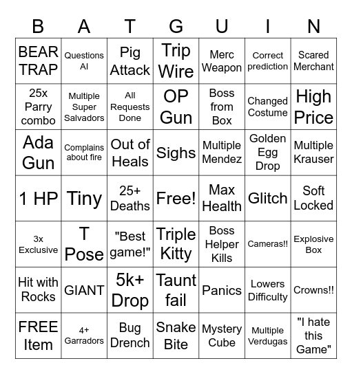 Resident Evil 4 Remake Bingo Card