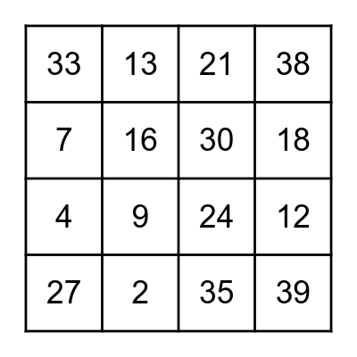 Untitled Bingo Card
