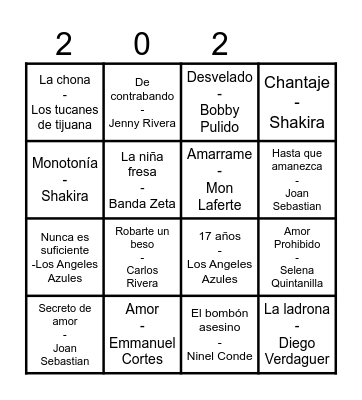 Bingo Musical Bingo Card