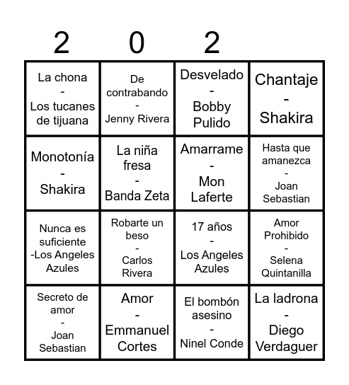 Bingo Musical Bingo Card