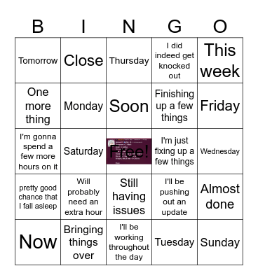 Fab Delay Bingo Board. Bingo Card