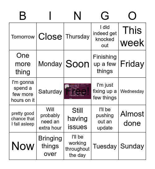 Fab Delay Bingo Board. Bingo Card