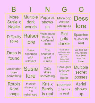 Deltarune Chapter 5 Bingo Card