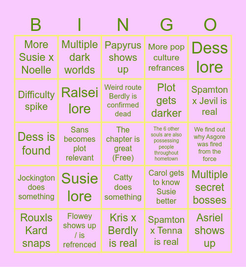 Deltarune Chapter 5 Bingo Card