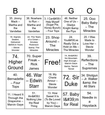 Motown Hits Bingo Card