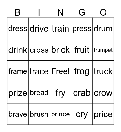 l, r blend words Bingo Card