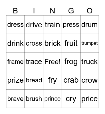 r blend words Bingo Card