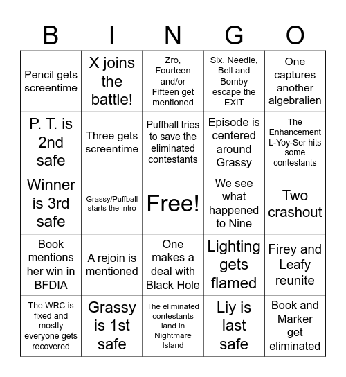 TPOT 23 Prediction Bingo Card