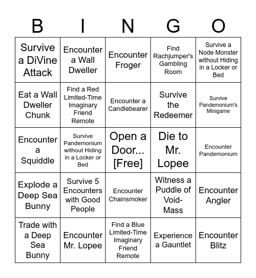 Roblox Pressure Bingo [Not Suggested for Unexperienced Players] Bingo Card