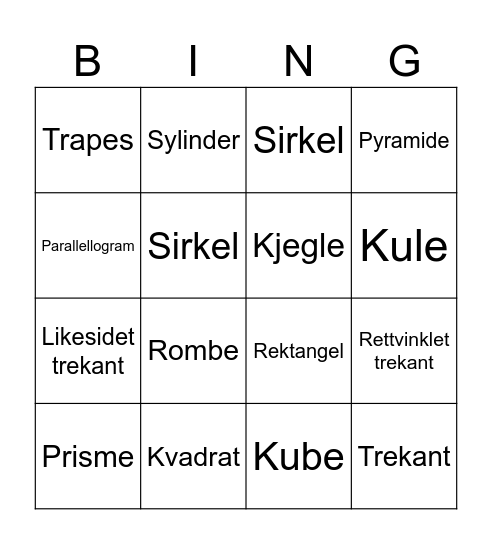 Geometri Bingo Card