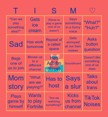 Tism Bingo Card