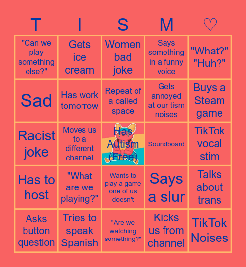 Tism Bingo Card