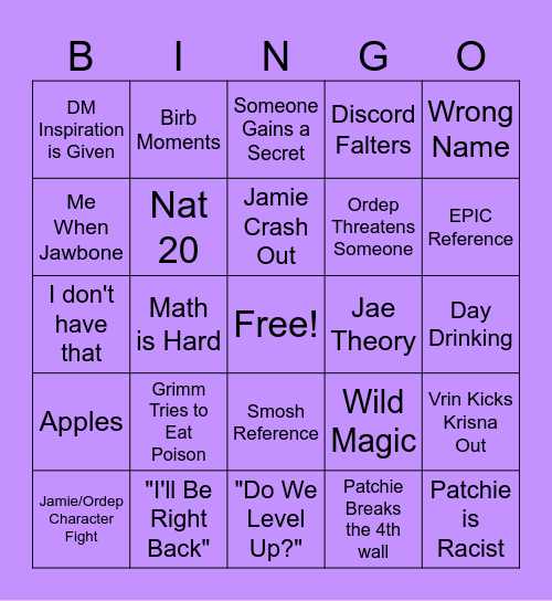 5 Kingdoms Bingo Card