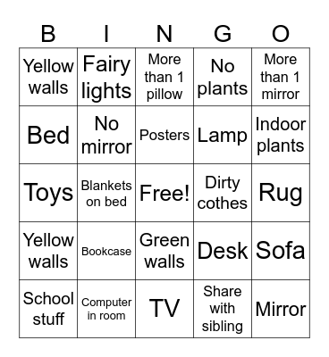 Bedroom bingo Card