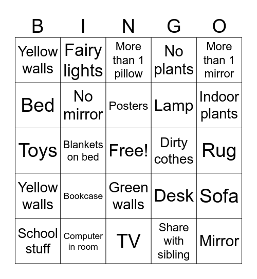 Bedroom bingo Card