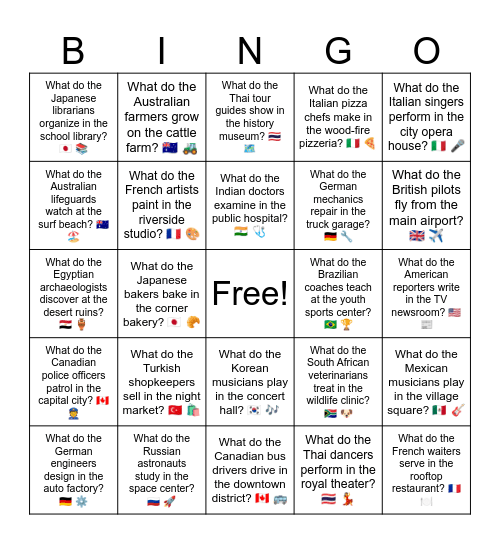 B12 L4 What do the Korean teachers teach in the large school? 🇰🇷 🏫 Bingo Card