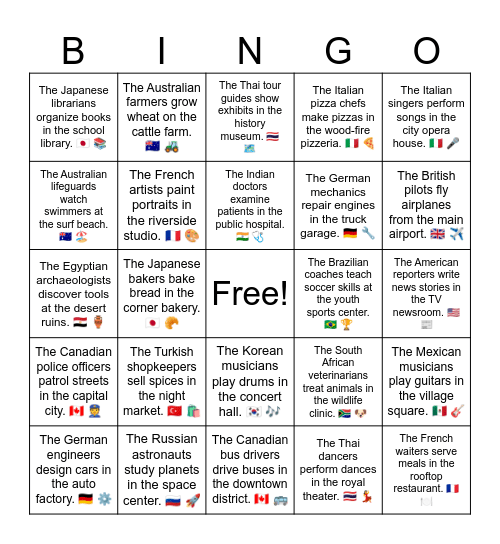 B12 L4 The Thai dancers perform dances in the royal theater. 🇹🇭 💃 Bingo Card