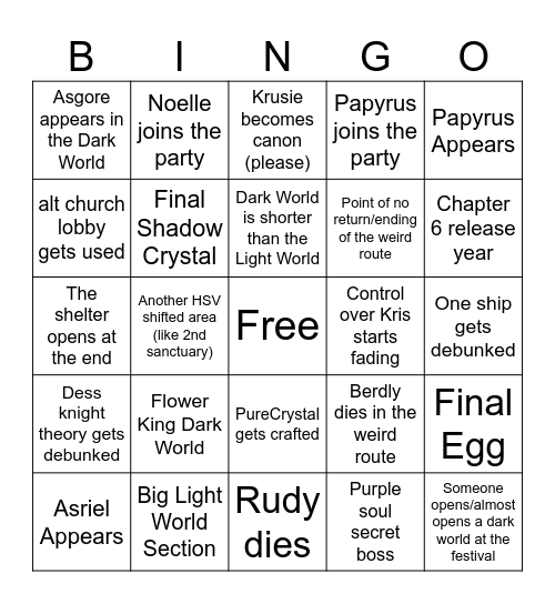 DELTARUNE Chapter 5 Bingo Card