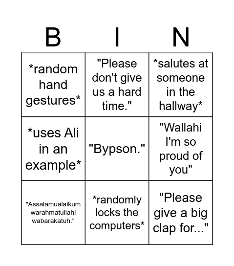 Mohammed Hashim Bingo Card