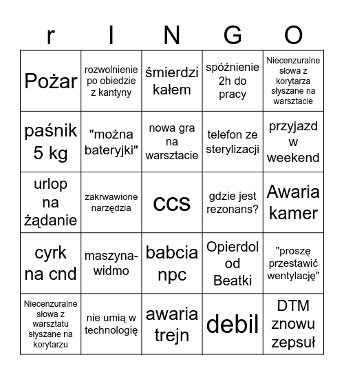 sringo Bingo Card