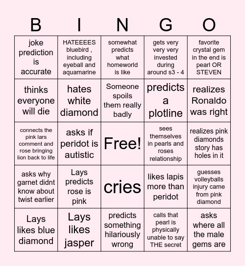 Steven Universe Bingo Card