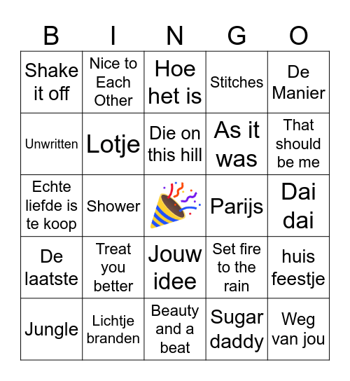 Muziekbingo Syl 12 jaar Bingo Card