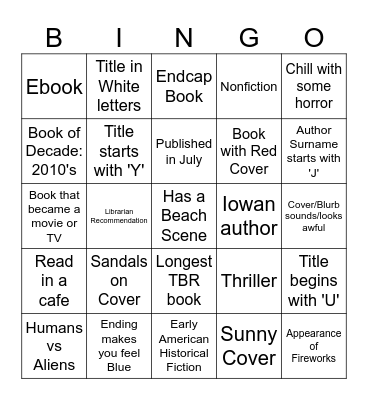 July Reading Challenge Bingo Card