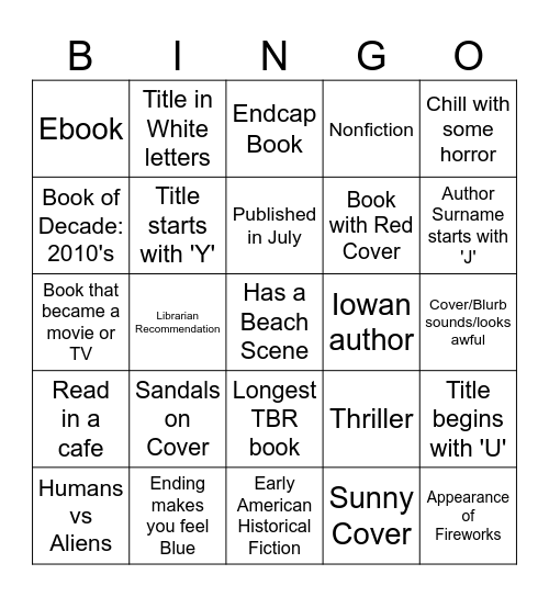 July Reading Challenge Bingo Card