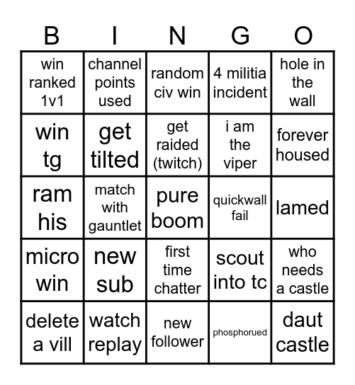 Untitled Bingo Card