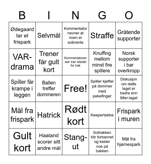 Norge-Irak Bingo Card