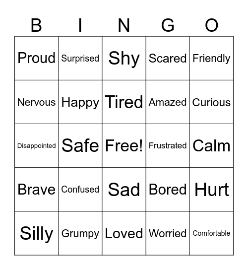 Feelings Bingo Card