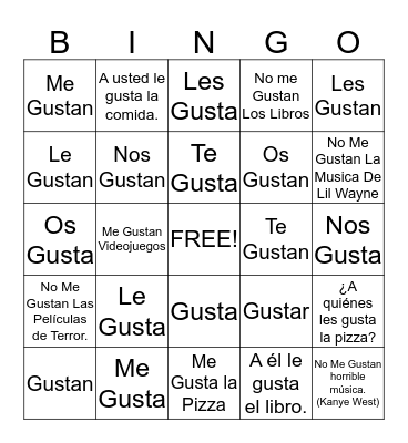 Gustar Bingo Card