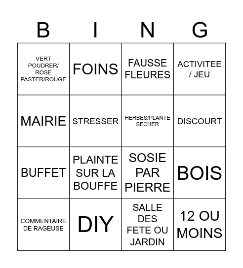 champetre romantique 70 nviter 9000 balle Bingo Card