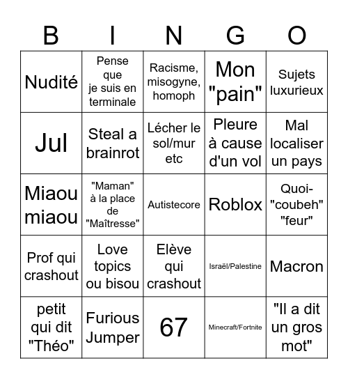 Stage 2nde Bingo Card