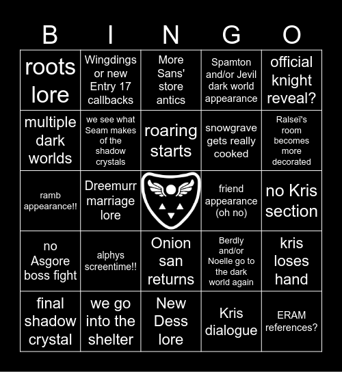 Deltarune Chapter 5 Bingo Card