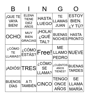 BINGO DE PALABRAS Bingo Card