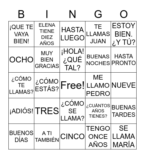 BINGO DE PALABRAS Bingo Card