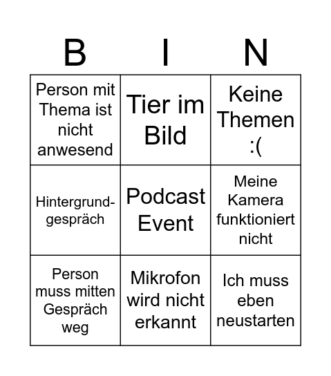 Besprechungsbingo Card