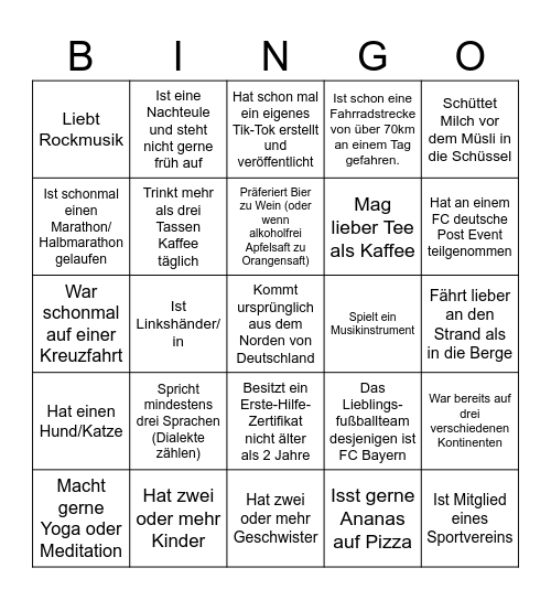 Finde die Kollegen Bingo Card