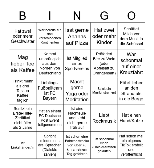 Finde die Kollegen Bingo Card