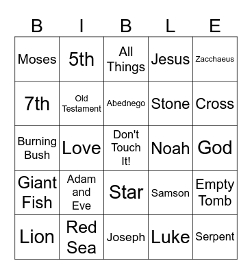 Sunday School Bingo Card