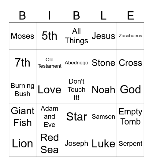 Sunday School Bingo Card