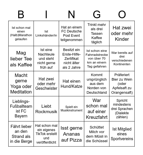 Finde die Kollegen Bingo Card