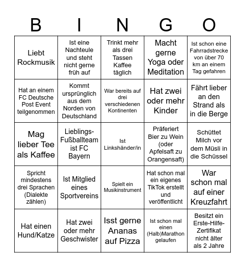 Finde die Kollegen Bingo Card